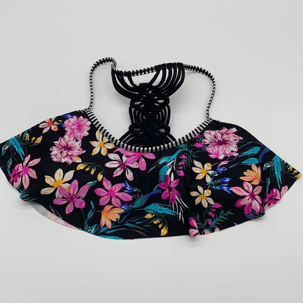 California‎ Waves Wildflower Flounce Bikini Top, S